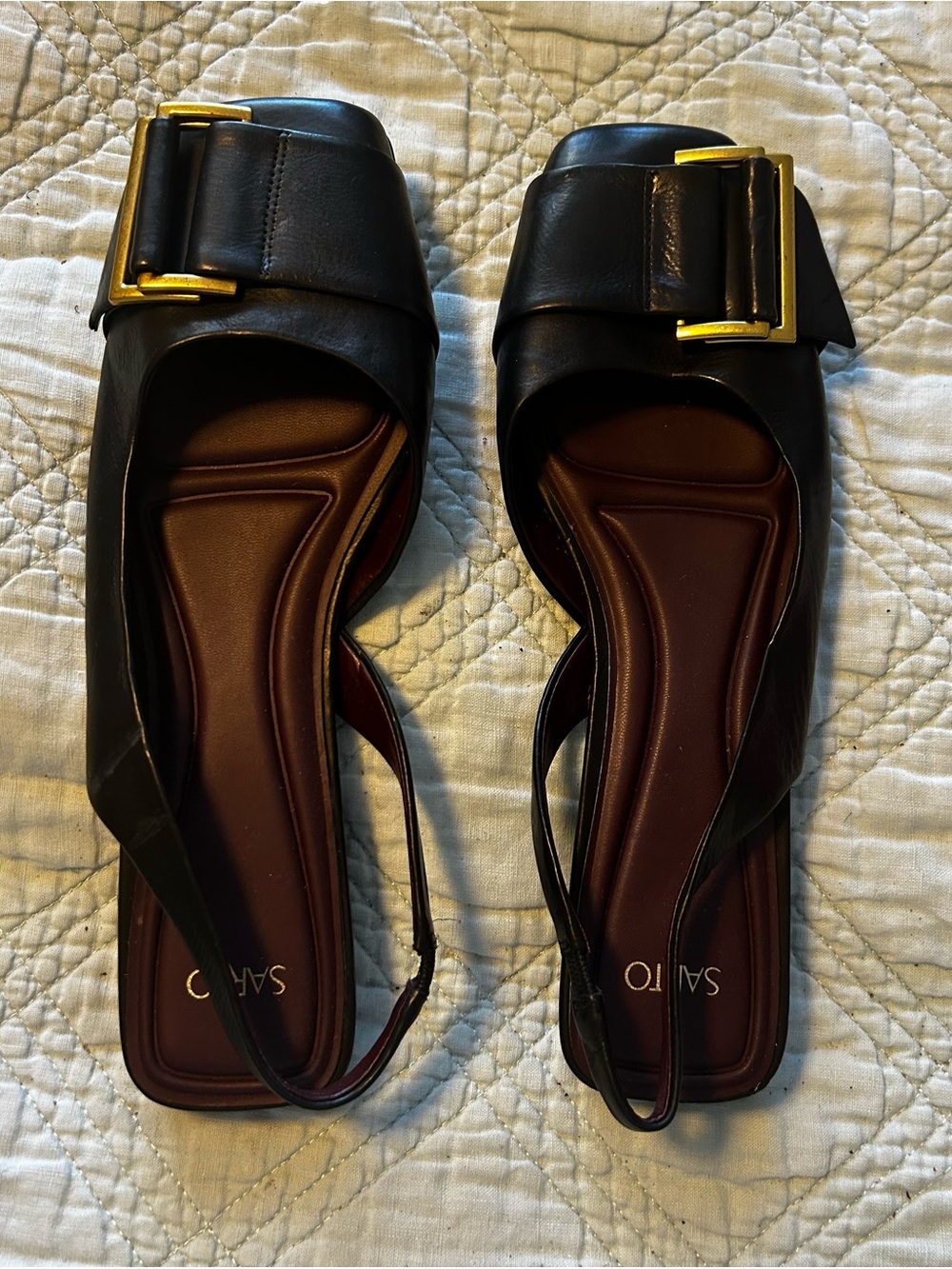 Franco Sarto Women's Black Slingback Square Toe Buckle Flats, Size 10